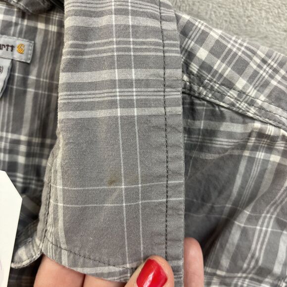 Carhartt Shirt Women’s S Gray Plaid Button Up Roll Tab Long Sleeve Collared - Picture 3 of 7